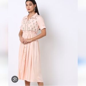 Vintage Asazy Pink Linen Floral Cottagecore Dress Prairie Milkmaid Small